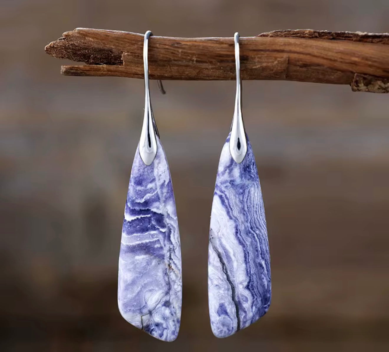 Blue Clouds stone drop earrings with silver hooks and natural marbled pattern