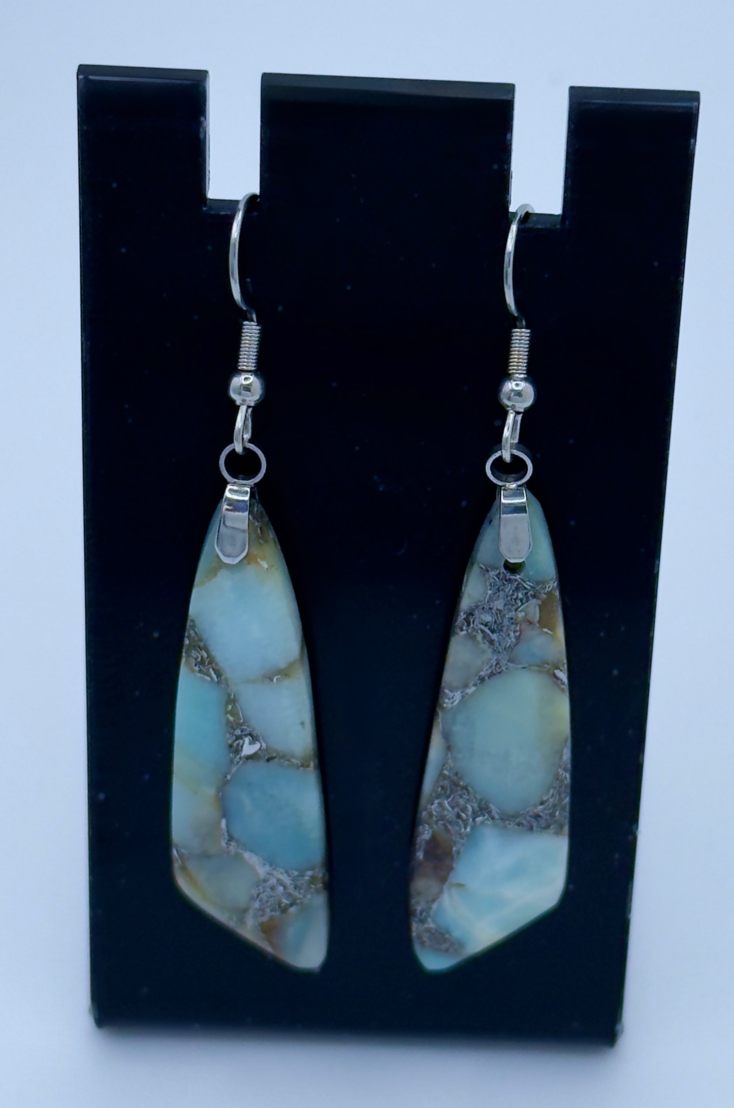 Soft Horizon Stone Drop Earrings with natural aqua and earth tones on silver hooks