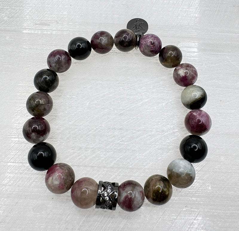 Plum Tourmaline Bracelet with 8mm beads and gunmetal accents for healing and inspiration