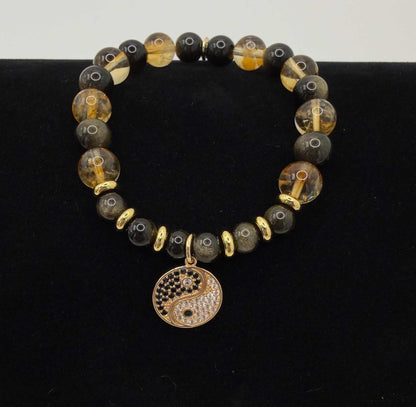 Yin Yang Bracelet with Golden Obsidian and Citrine beads balancing energy and personal power