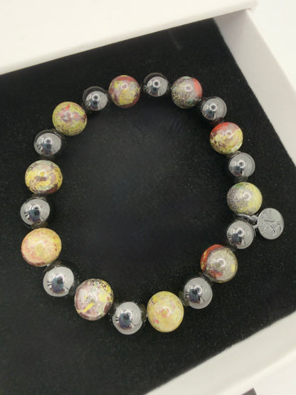 Handmade Black Tourmaline and Bloodstone protection bracelet with silver angel charm