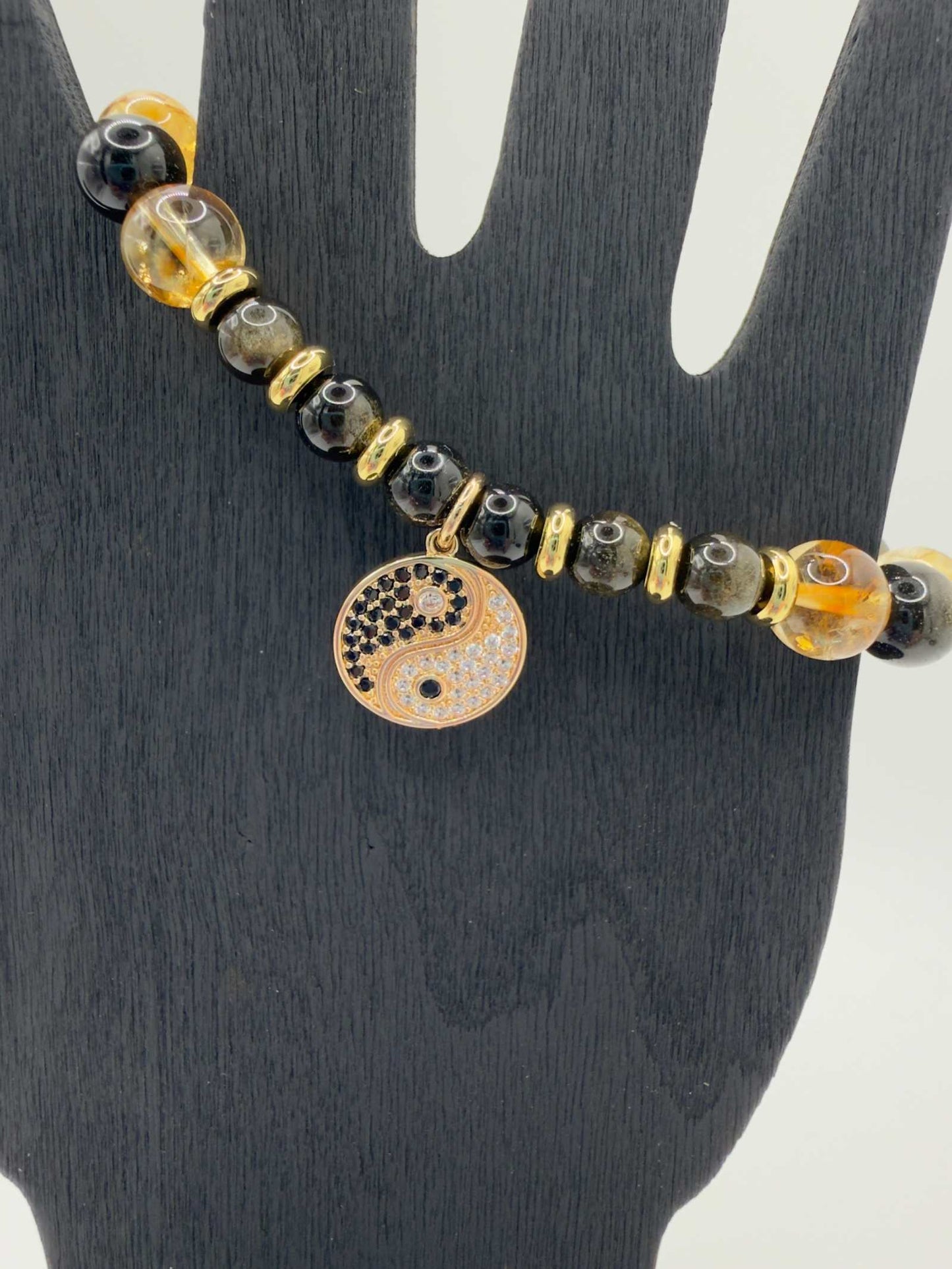 Yin Yang Bracelet with Golden Obsidian and Citrine stones featuring a Yin Yang charm for balance and personal power