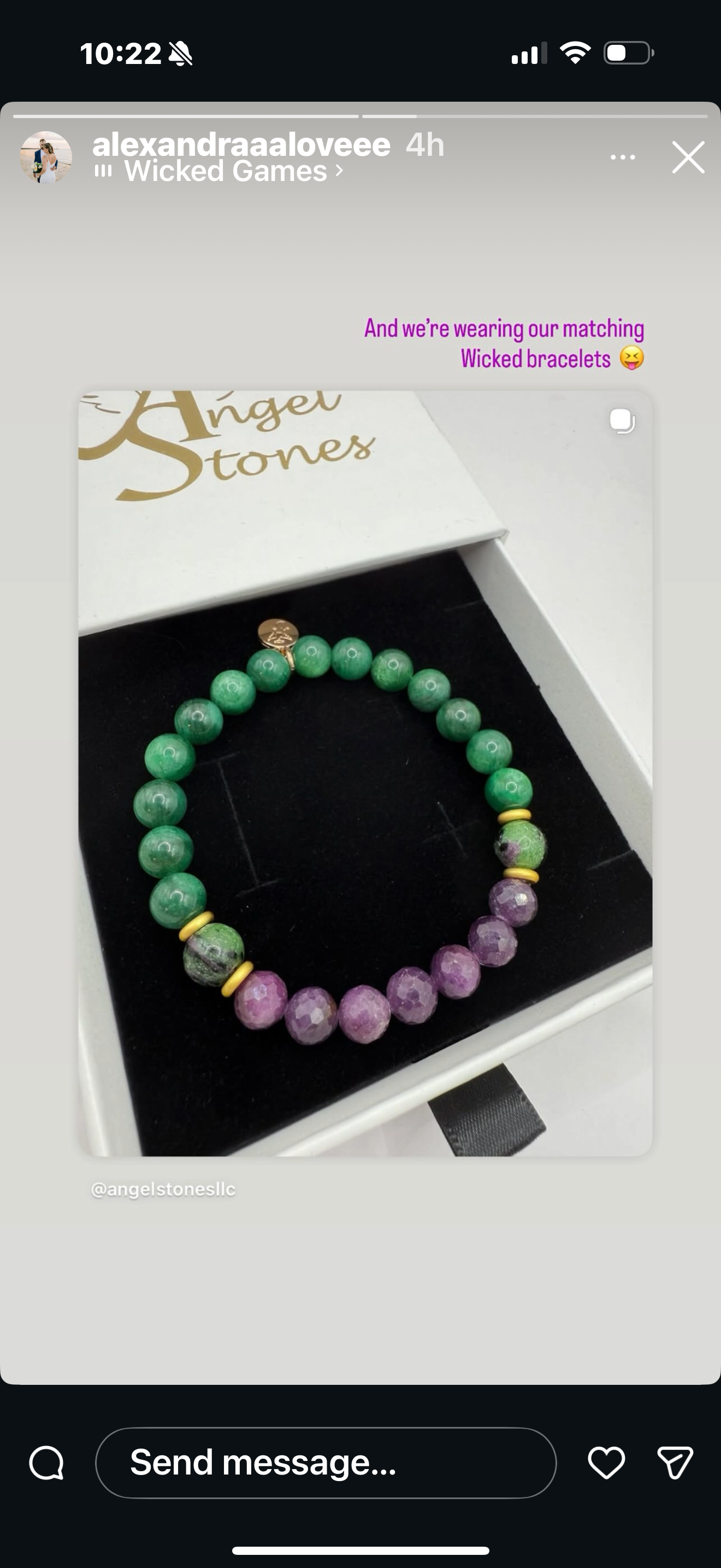 Limited edition Wicked Bracelets featuring real emerald, ruby, and zoisite beads inspired by Elphaba from Wicked.
