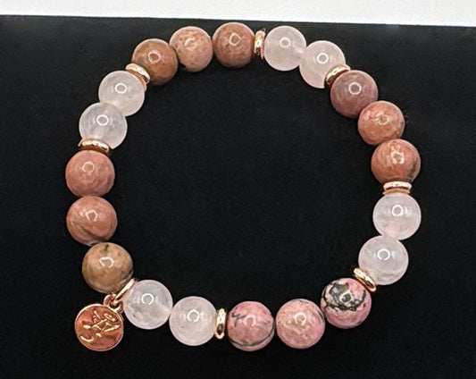 Rhodonite and rose quartz Heart Healing bracelet for emotional healing and balance with gold accents