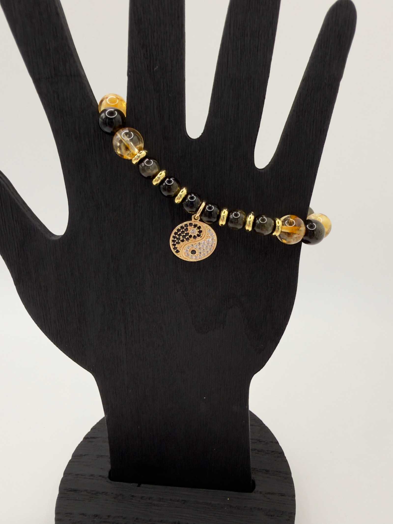 Golden Obsidian and Citrine Yin Yang Bracelet with Yin Yang charm for balance and personal power