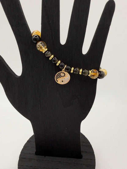 Golden Obsidian and Citrine Yin Yang Bracelet with Yin Yang charm for balance and personal power