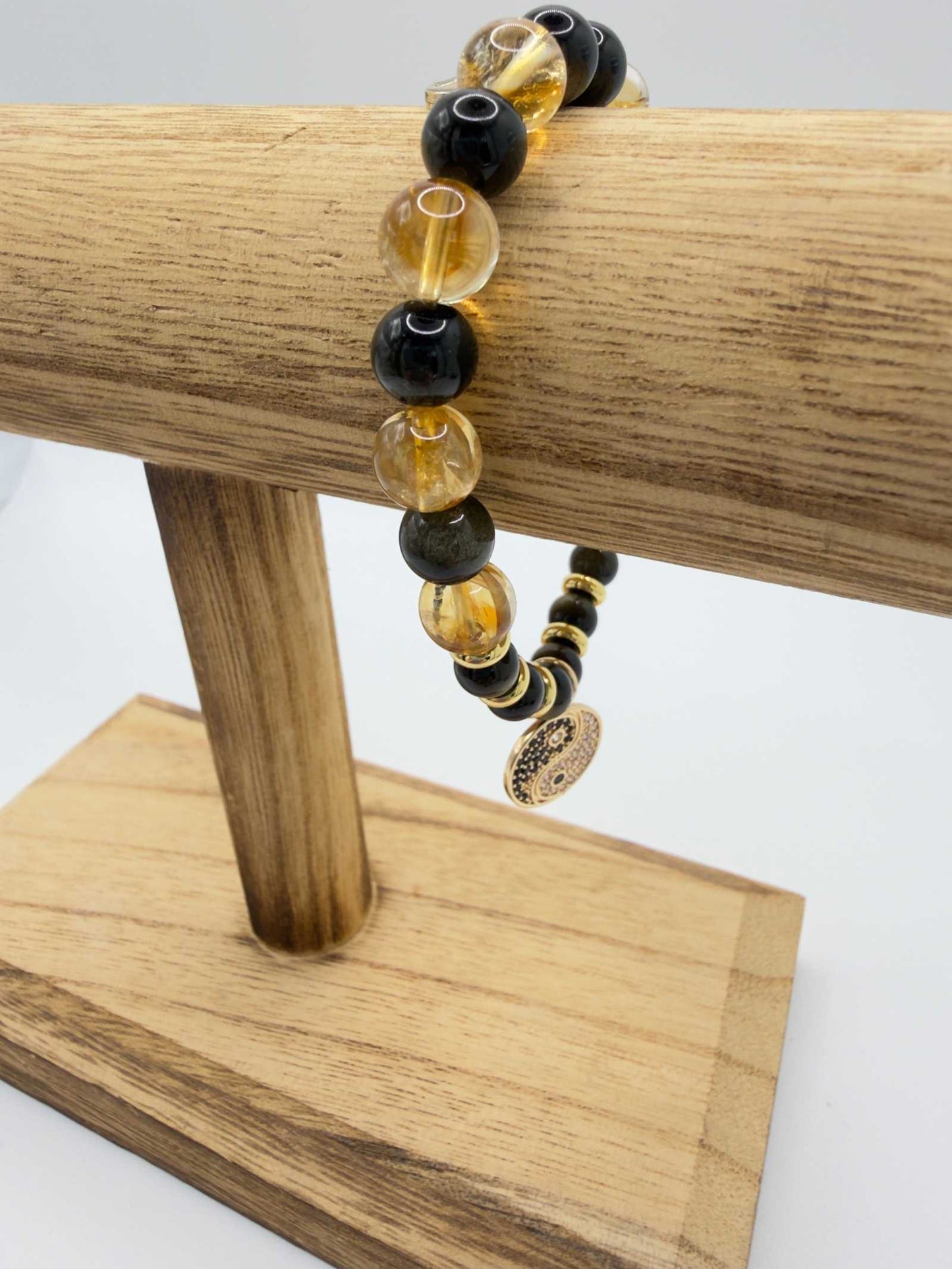 Yin Yang Bracelet with Golden Obsidian and Citrine stones featuring a Yin Yang charm for personal power and balance