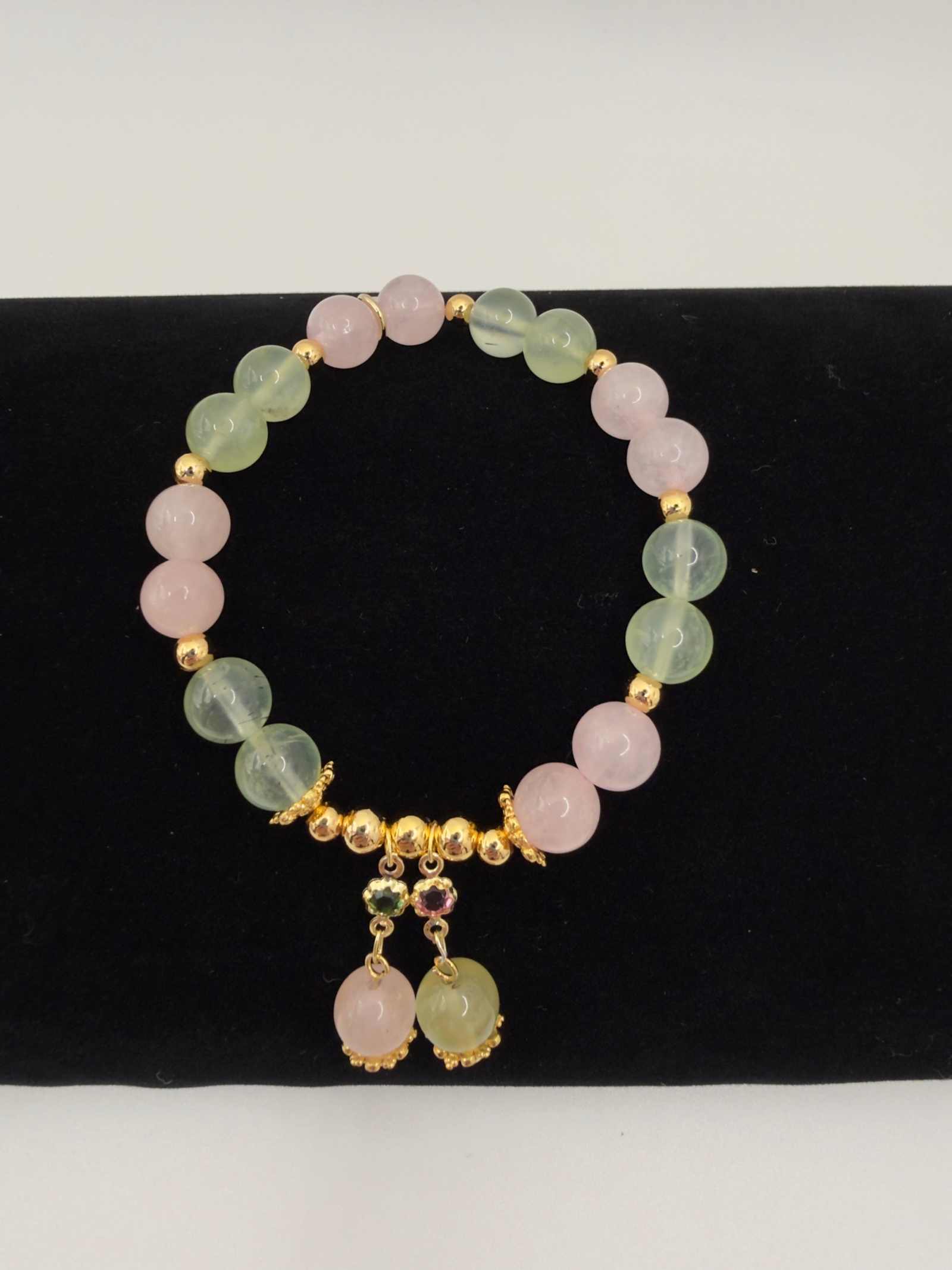 Seafoam Serenity Green Larimar Bracelet with polished green-blue beads and stretch design