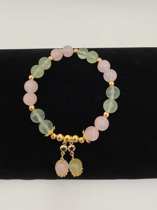Seafoam Serenity Green Larimar Bracelet with polished green-blue beads and stretch design