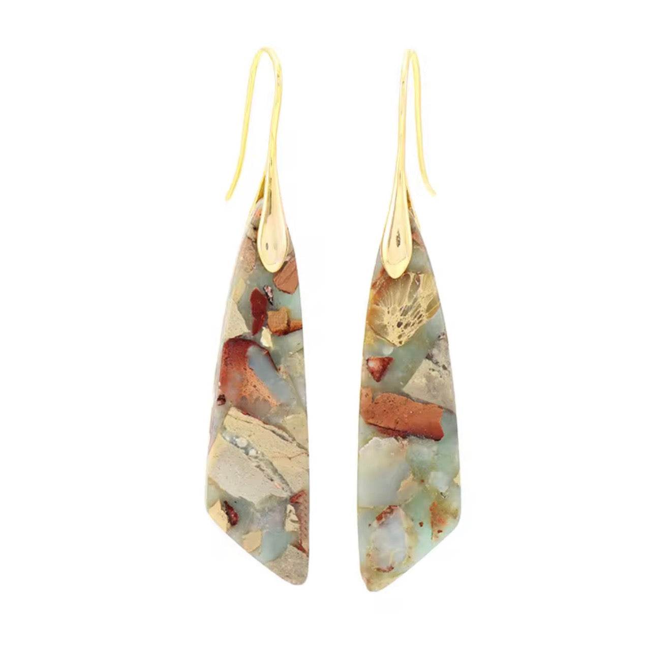 Earth Mosaic Jasper Drop Earrings with natural multicolor mosaic pattern and elegant elongated drop design