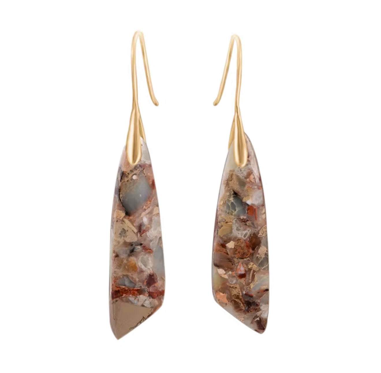 Desert Mosaic Jasper drop earrings with warm earth tones and gold hooks
