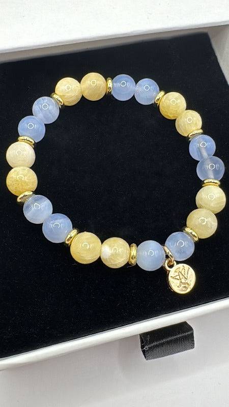 Hope and Optimism Bracelet with blue lace agate and yellow calcite beads in gift box