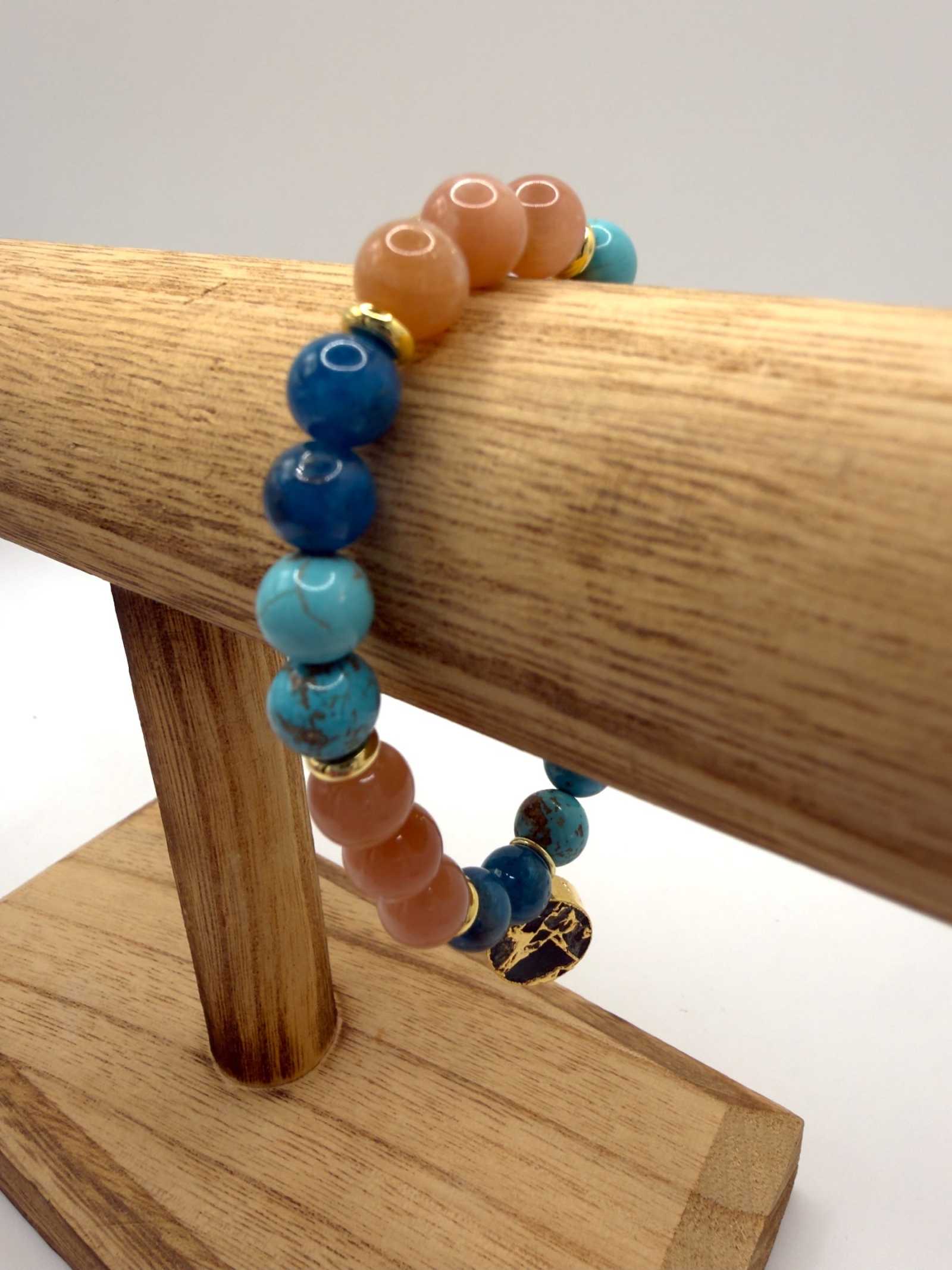 Ocean of Possibilities Bracelet with 8mm apatite, sunstone, and turquoise gemstones on stretch cord