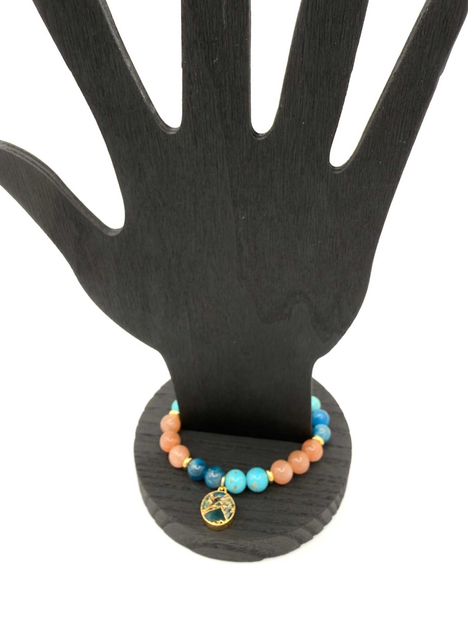 Ocean of Possibilities Bracelet with natural apatite, sunstone, turquoise gemstones on stretch cord