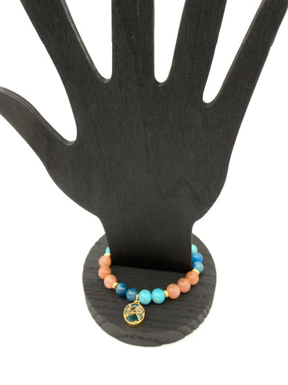 Ocean of Possibilities Bracelet with natural apatite, sunstone, turquoise gemstones on stretch cord