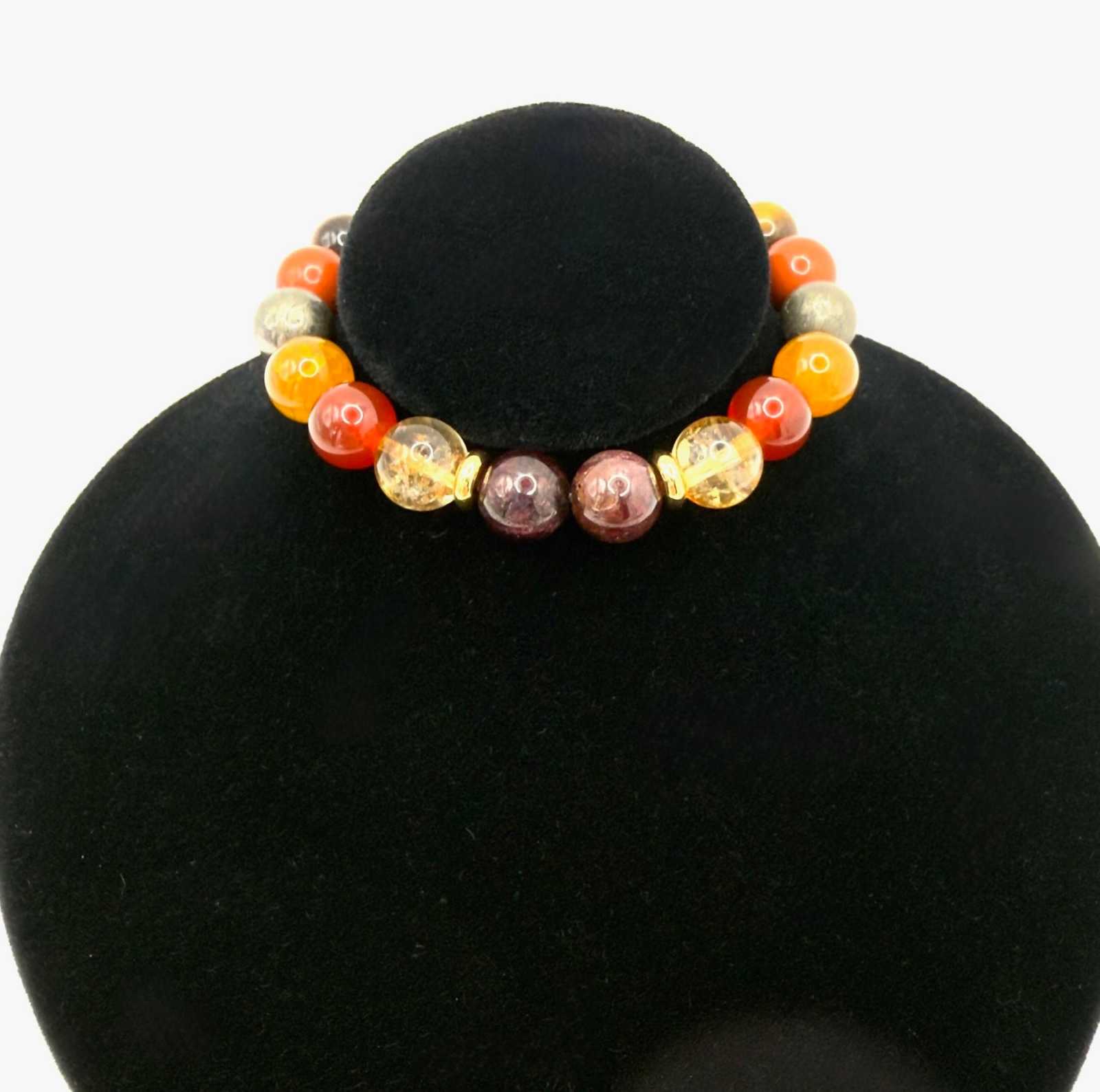 The Warrior Bracelet made of Citrine, Garnet, Carnelian, Red Jasper, Tiger Eye, Fire Agate, Pyrite with optional Jasper tusk pendant