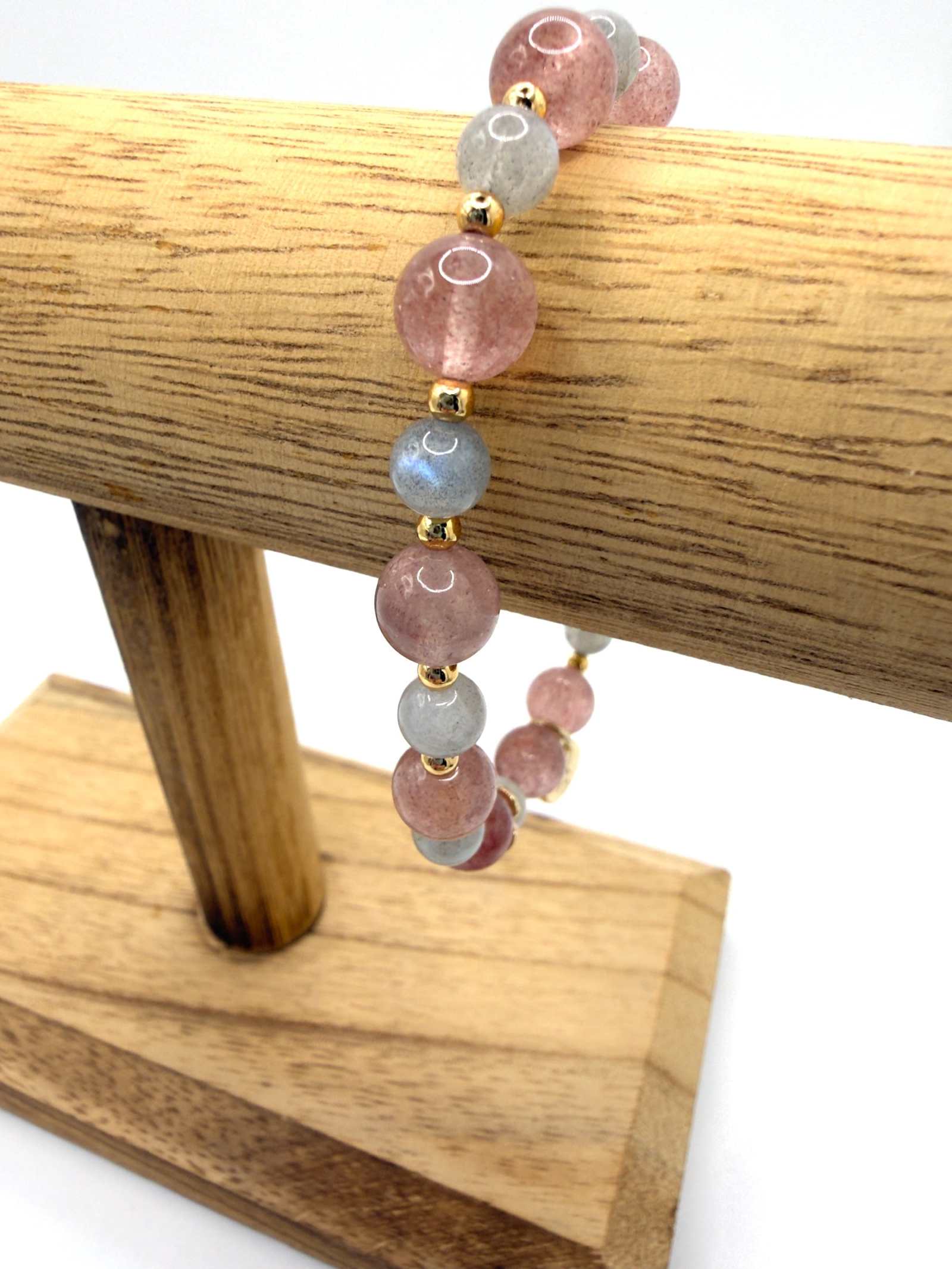Love Compassion Bracelet with Strawberry Quartz and Labradorite beads and heart charm