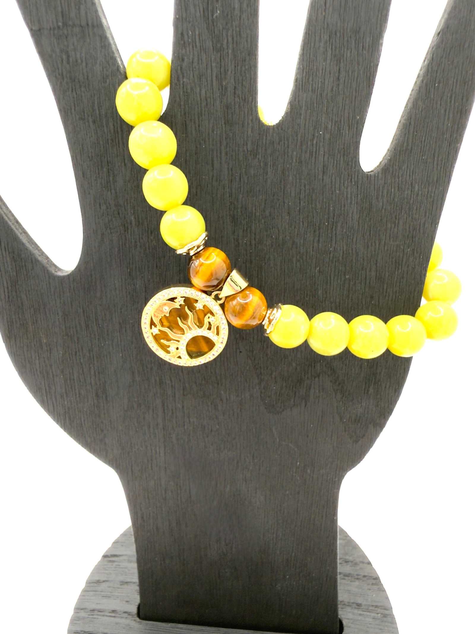 Strength Resilience Bracelet with Serpentine and Tiger Eye stones featuring optional Sun & Moon charm for balance and protection