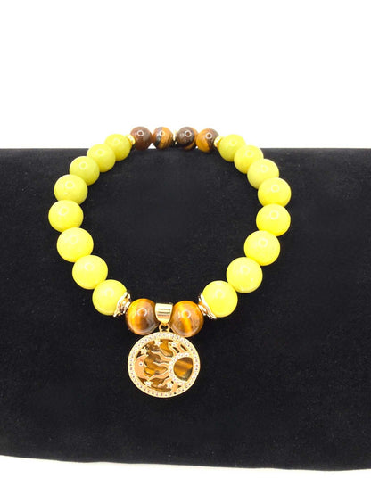 Strength Resilience Bracelet with Serpentine and Tiger Eye stones and optional Sun & Moon charm for balance and protection