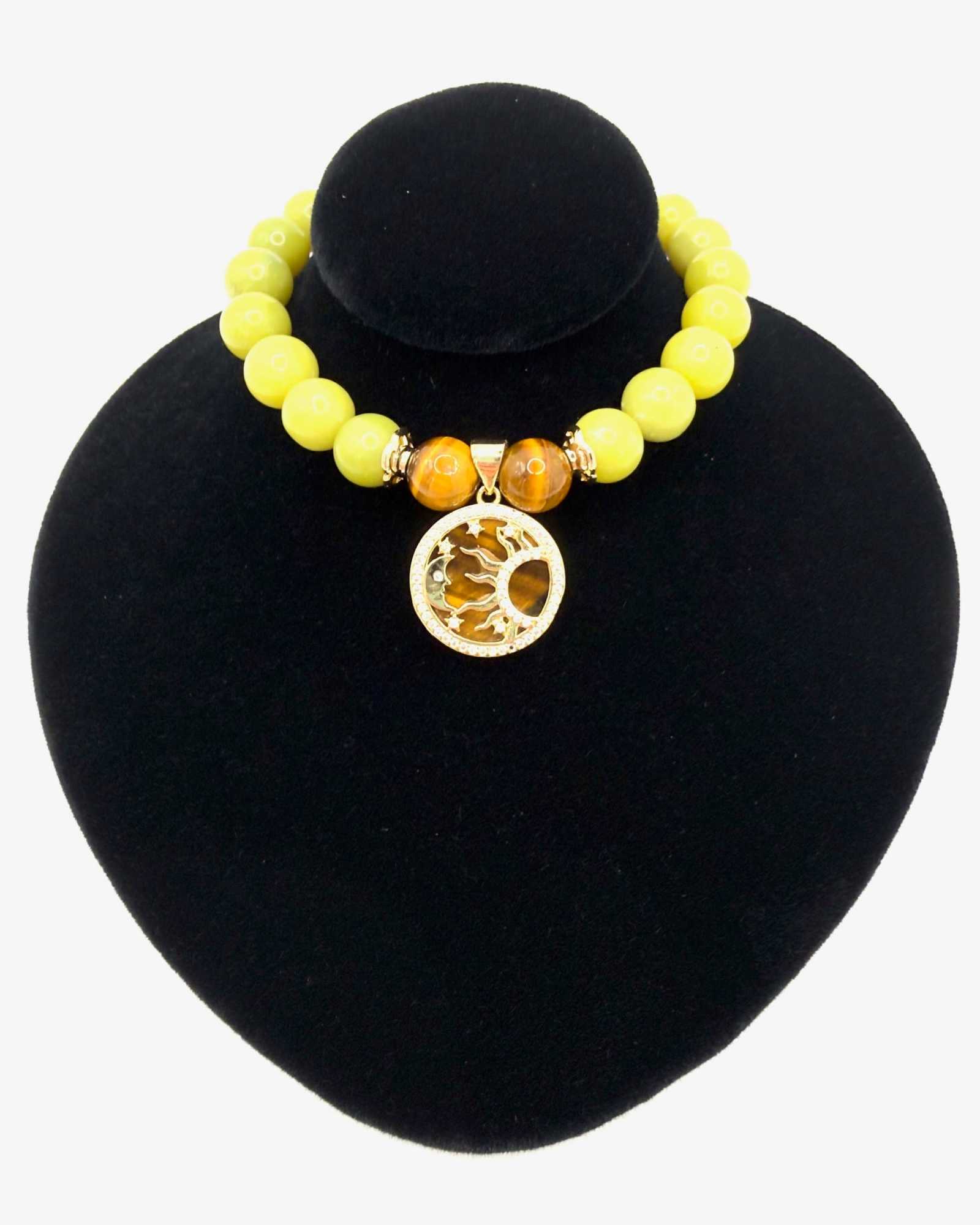 Strength Resilience Bracelet with Serpentine and Tiger Eye stones and optional Sun & Moon charm for balance and wisdom