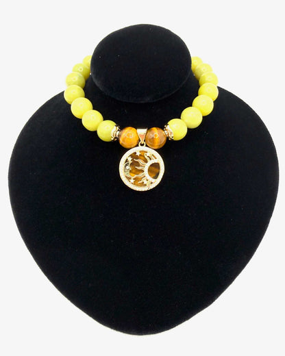 Strength Resilience Bracelet with Serpentine and Tiger Eye stones and optional Sun & Moon charm for balance and wisdom