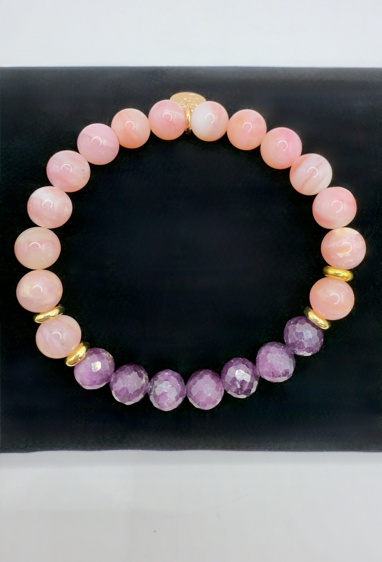Limited edition Wicked Bracelets Glinda with pink opal and ruby gemstones on stretch band
