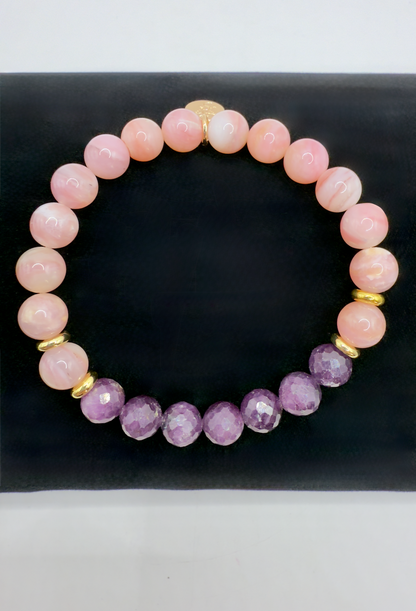 Limited edition Wicked Bracelets Glinda with pink opal and ruby gemstones on stretch band