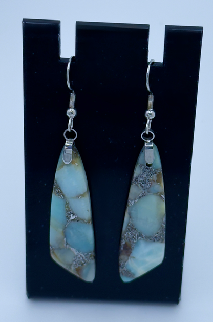 Soft Horizon Stone Drop Earrings with natural aqua and earth tones on silver hooks