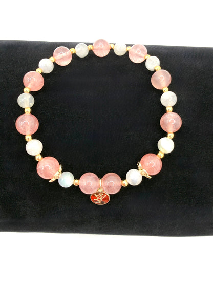 Love Compassion Bracelet with Strawberry Quartz and Labradorite beads and gold pink heart charm