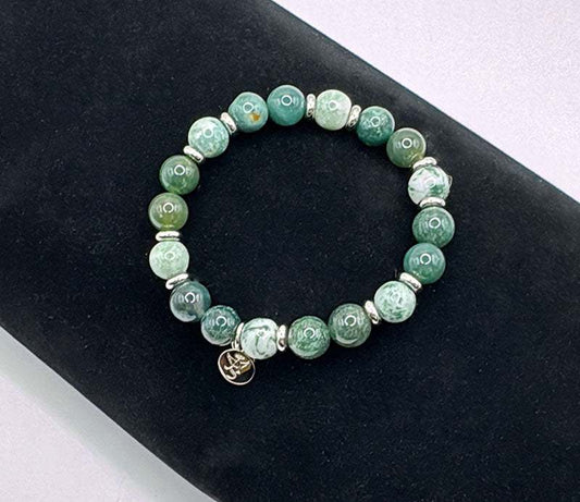 Pain Recovery Bracelet featuring Moss Agate and Tree Agate beads for healing and vitality