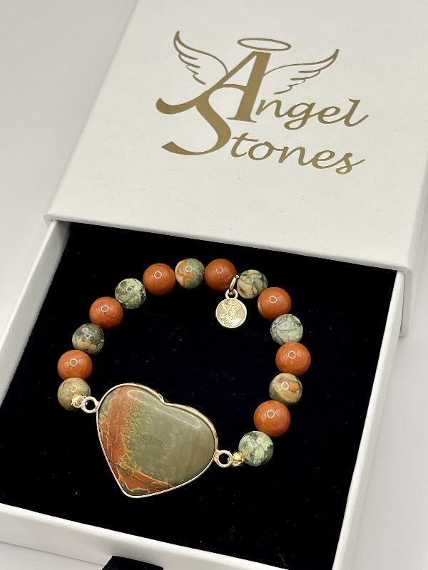 The Calming Bracelet features red jasper and rhyolite